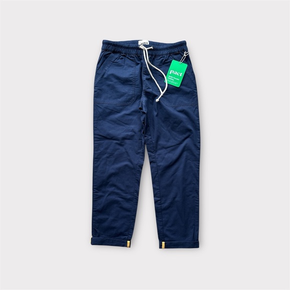 Pact Straight Leg Organic Cotton Twill Pull On Pants Navy Blue size M *NWT* - Picture 2 of 7